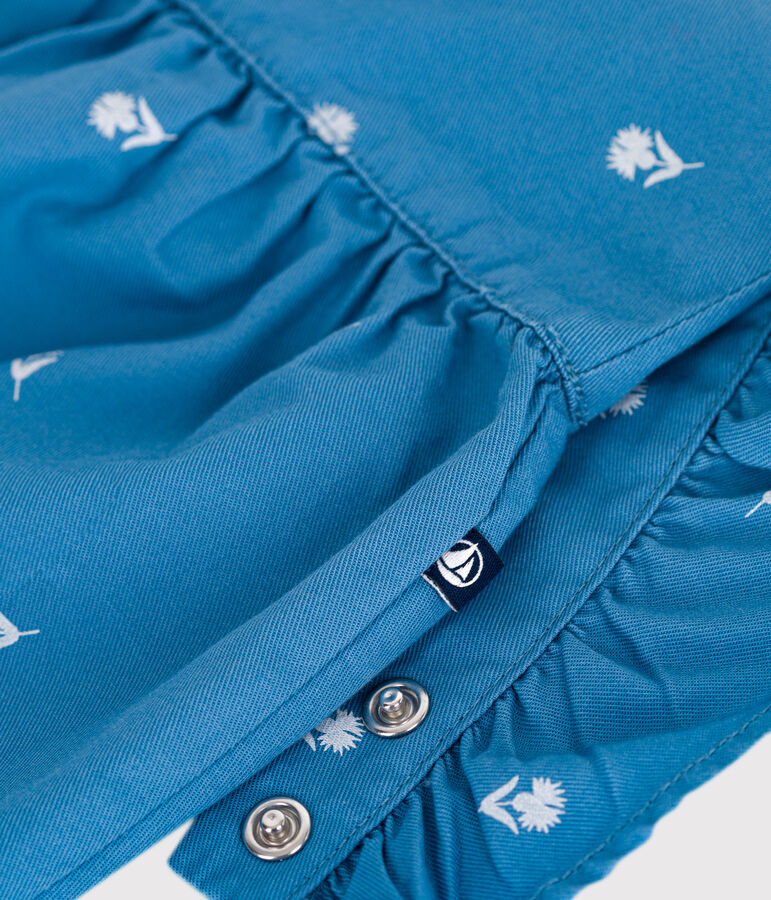 Salopette in cotone con fiori ricamati e gamba lunga neonato blu ALASKA/bianco MARSHMALLOW