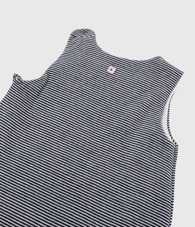 Sacco nanna a righe beb&egrave; in ciniglia di cotone biologico blu/bianco