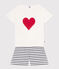 Pigiama corto in cotone con stampa a cuori donna bianco MARSHMALLOW/blu SMOKING