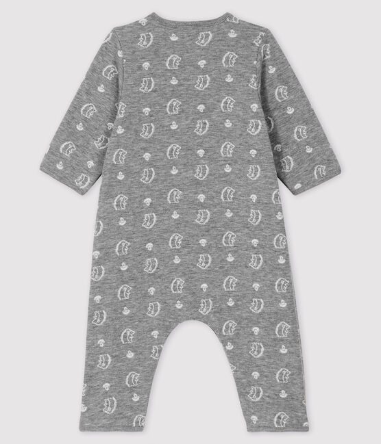 Tutina lunga da neonato jacquard con stampa riccio in tubique grigio SUBWAY/bianco MARSHMALLOW