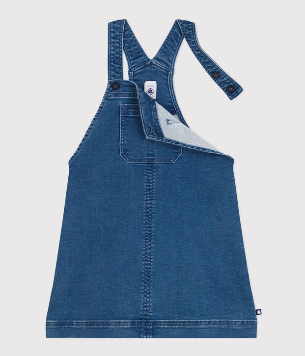 Abito salopette in denim effetto felpato bambina blu