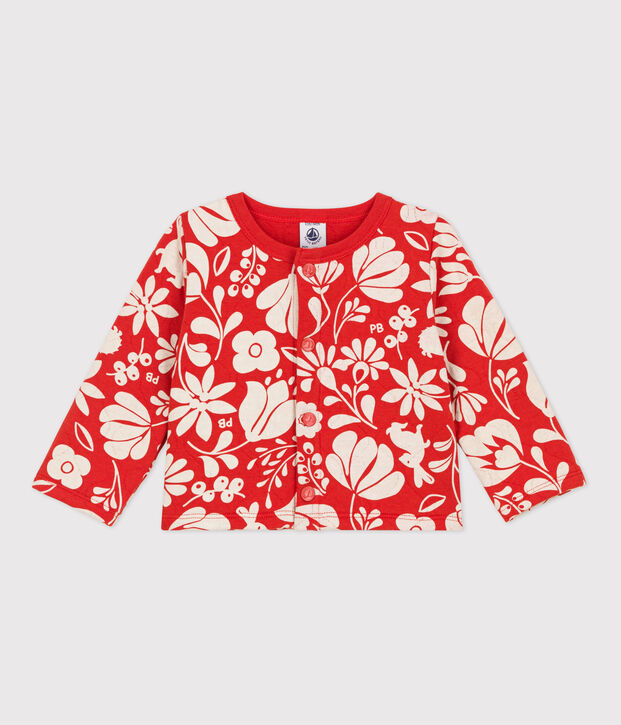 Cardigan beb&egrave; con stampa in tubique trapuntato arancione/ecru