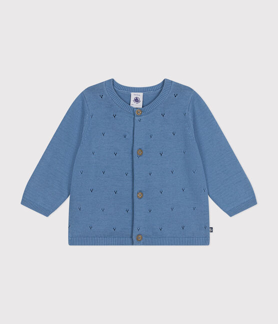 Cardigan bebè in tricot di cotone traforato blu BEACH