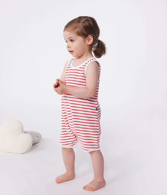 Tutina corta in cotone a righe neonato rosso MARSHMALLOW/ SPI