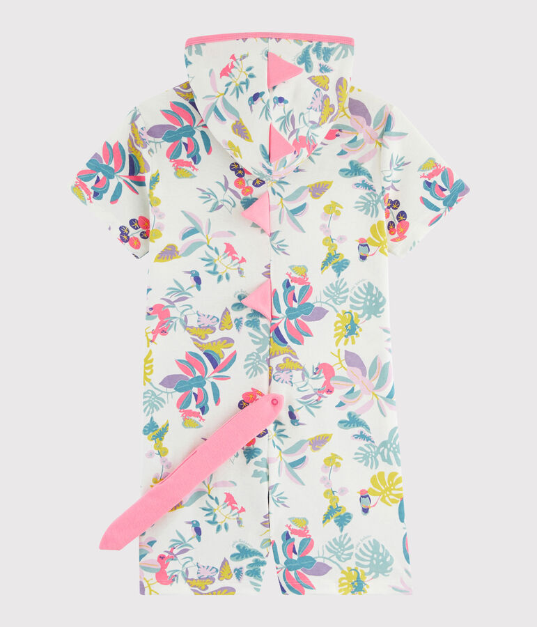 Tutina dinosauro da bambina a costine bianco/multicolore