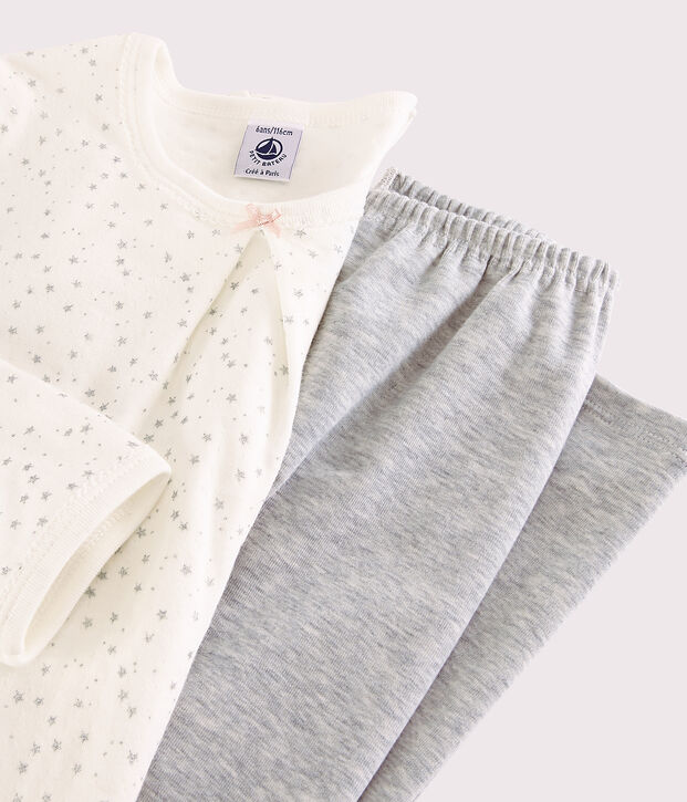 Camicia da notte a stelle con leggings bambina in tubique bianco/grigio