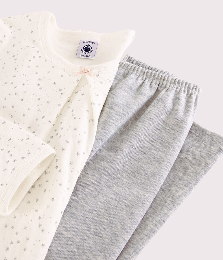 Camicia da notte a stelle con leggings bambina in tubique bianco/grigio