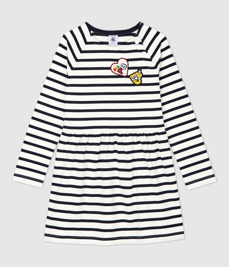 Abito bambina a maniche lunghe in cotone bianco MARSHMALLOW/blu SMOKING