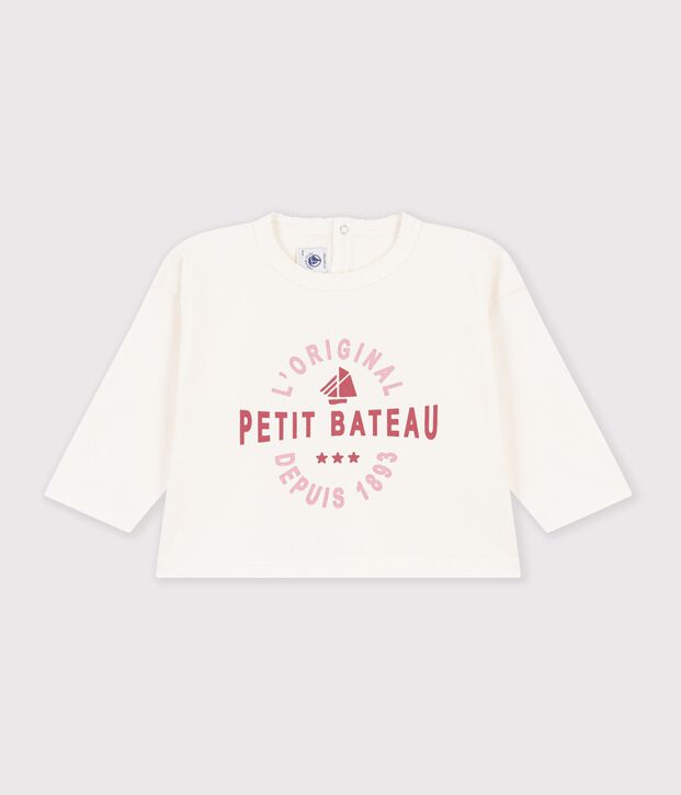 T-shirt a maniche lunghe in cotone tinta unita neonato MILK