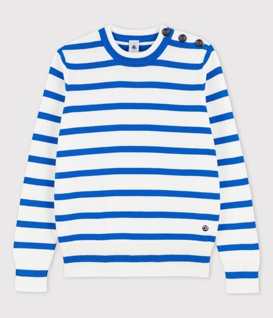 Pull marinaro in cotone Donna bianco MARSHMALLOW/blu DELFT