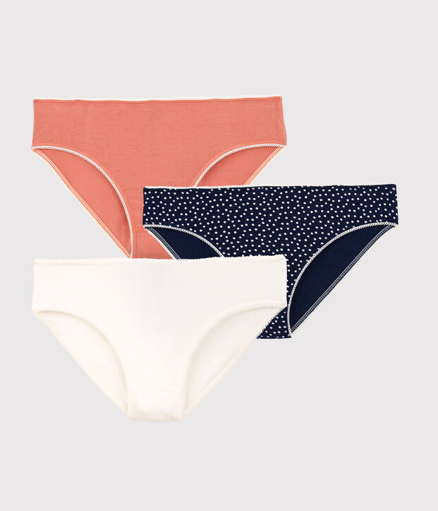 Confezione da 3 slip a pois bambina in cotone ed elastam multicolore