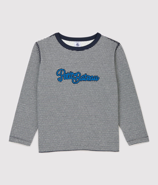T-shirt bambino a maniche lunghe in tubique blu SMOKING/bianco MARSHMALLOW
