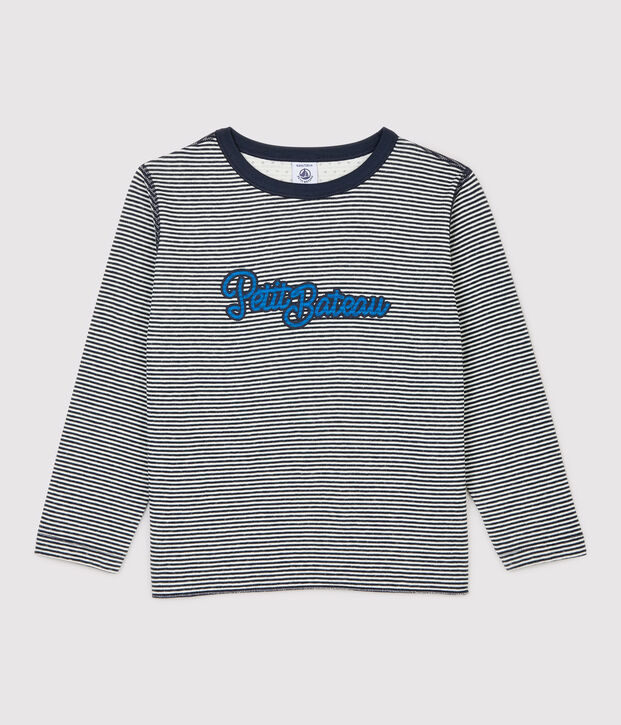 T-shirt bambino a maniche lunghe in tubique blu/bianco