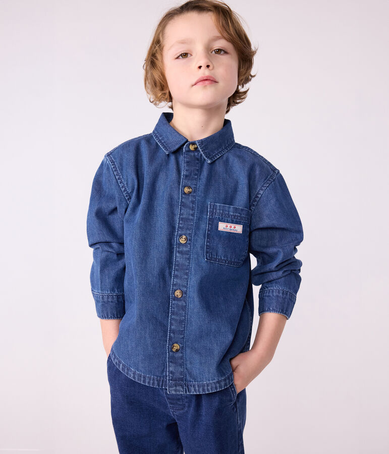 Camicia di jeans tinta unita bambino. blu