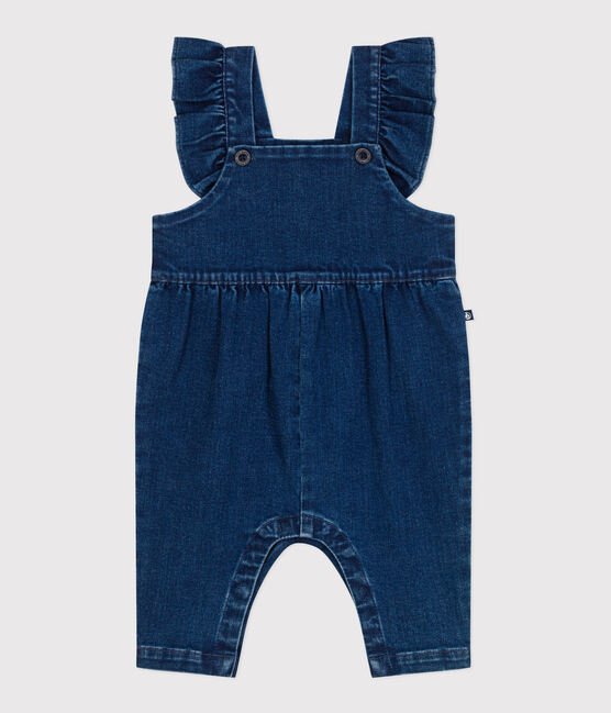 Salopette lunga in denim ed elastan con volant neonata blu DENIM MOYEN