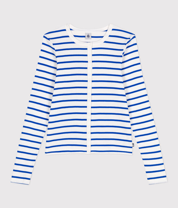 Cardigan in cotone tinta unita donna bianco/blu