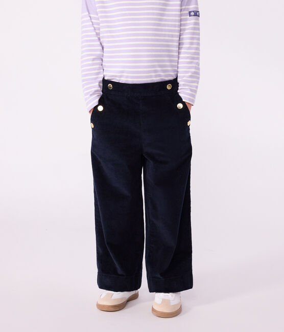 Pantaloni in velluto tinta unita bambina blu SMOKING