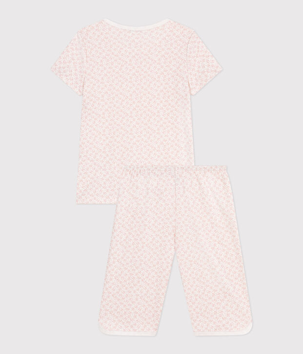 Pigiama capri in cotone con stampa a fiori bambina bianco/rosa