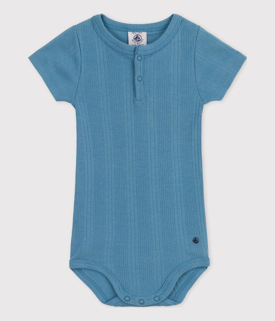 Body a manica corta scollo serafino in cotone bebè blu LAVIS