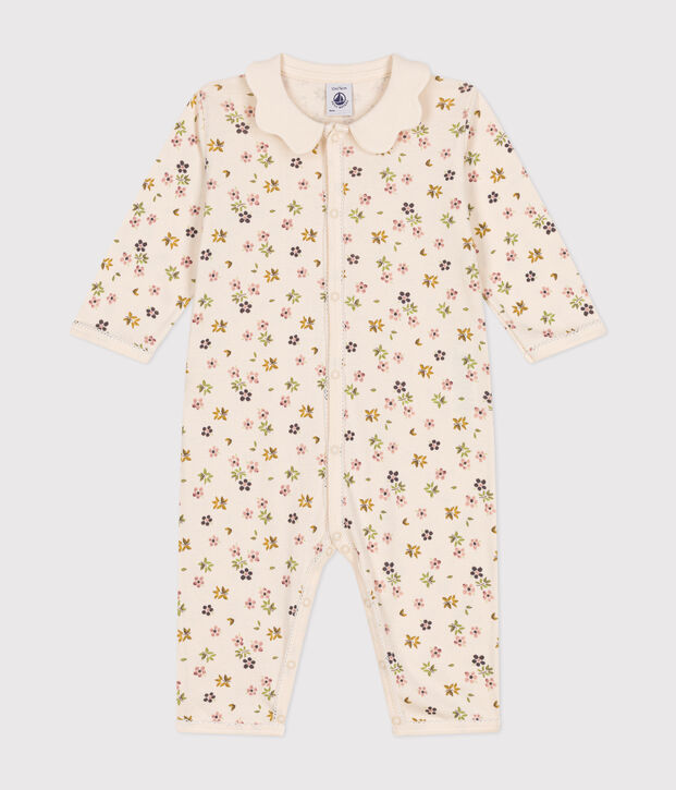 Pigiama senza piedini in cotone con stampa a fiori neonato ecru/multicolore