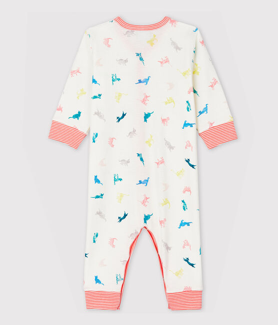 Tutina pigiama senza piedi gatti  bebè in costina bianco MARSHMALLOW/bianco MULTICO