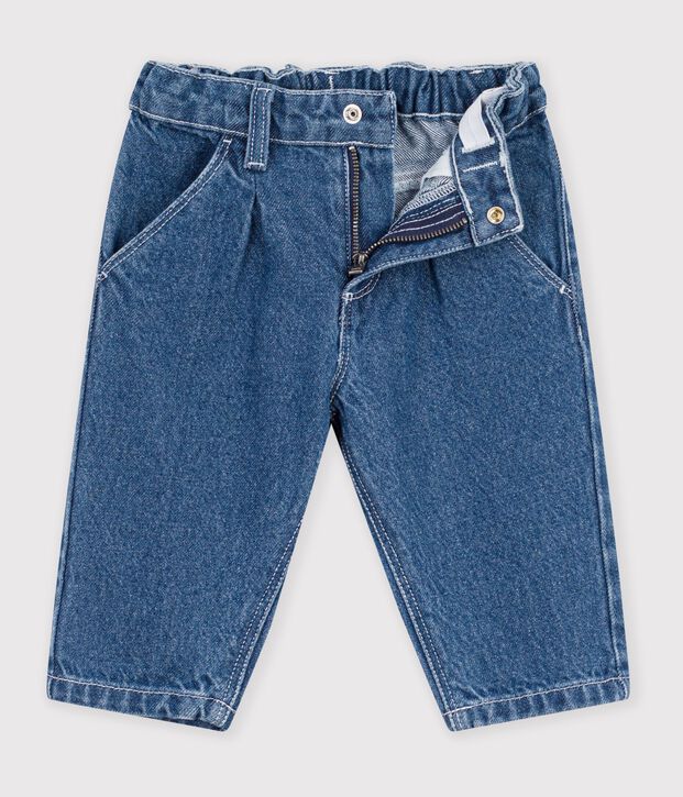 Pantaloni in denim tinta unita neonato blu