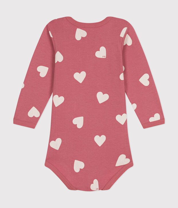 Body a maniche lunghe in cotone neonato rosa/bianco