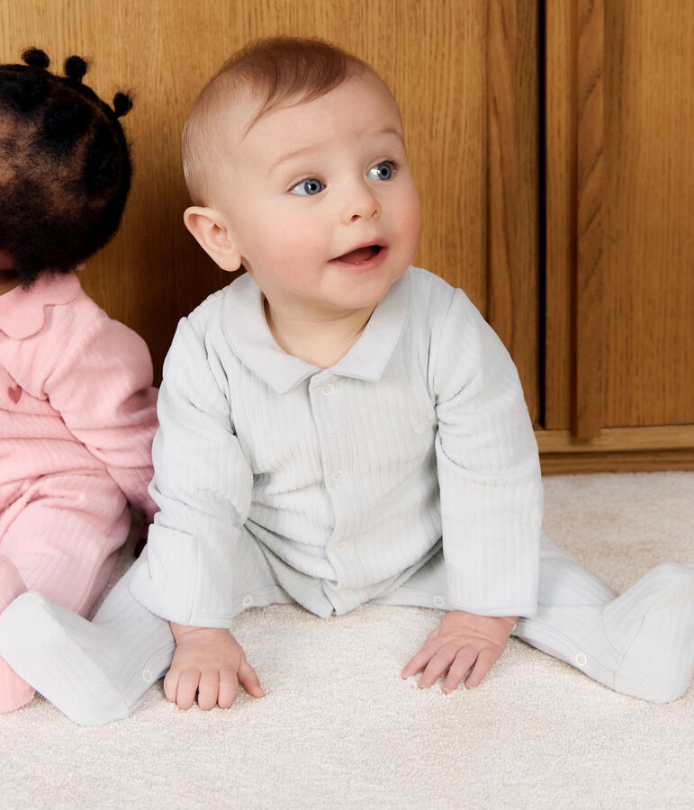 Pigiama con colletto in ciniglia tinta unita neonato blu