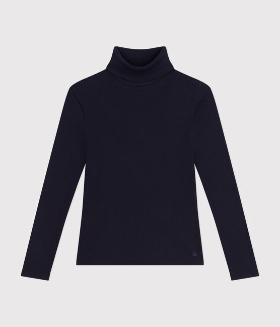 T-shirt L'Iconique donna in costa 2x2 con collo a lupetto blu SMOKING