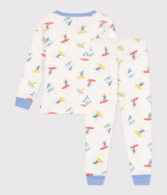 Pigiama a maniche lunghe in cotone con surfisti stampati bambino bianco MARSHMALLOW/bianco MULTICO