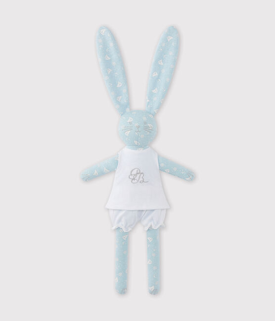 Doudou coniglietto stampato blu TOUDOU/bianco ECUME