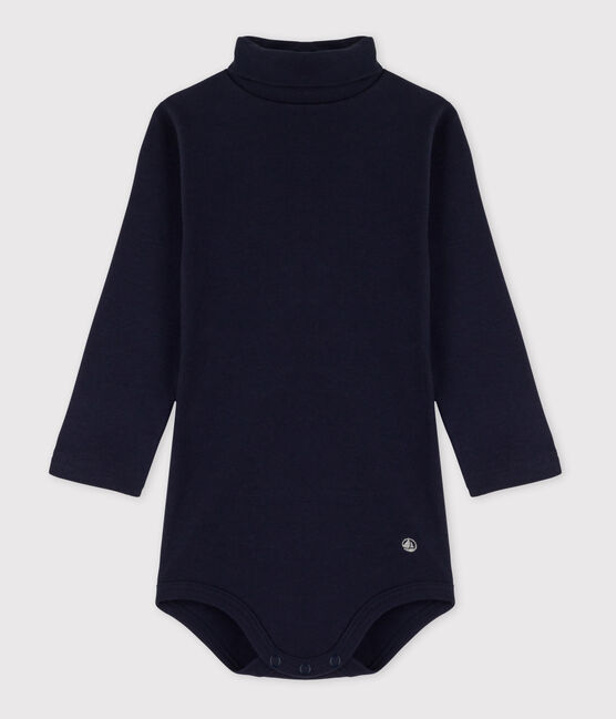 Body manica lunga e collo alto bebè in cotone blu SMOKING
