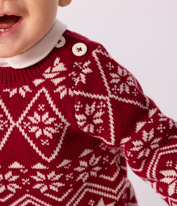 Maglione in misto lana e cotone fantasia neonato rosso/ecru