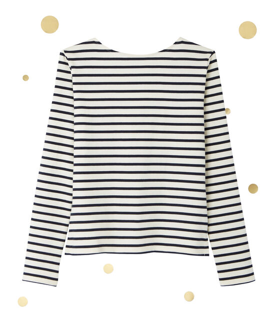 Marinière femme décolletée dans le dos. Petit bateau x Marie-Agnès Gillot beige COQUILLE/blu SMOKING