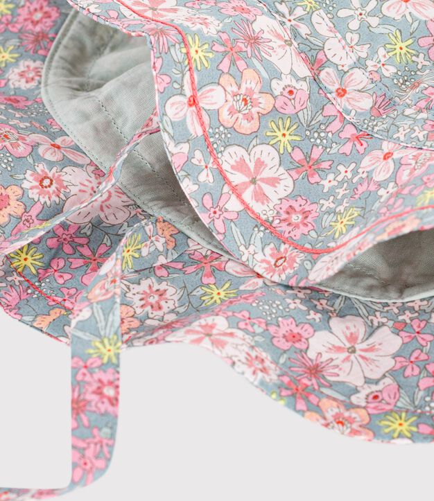 Cappellino in popeline con stampa a fiori neonata blu/multicolore