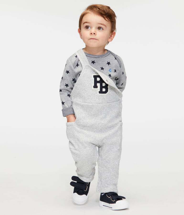 Salopette lunga beb&egrave; maschio in maglia di velluto grigio