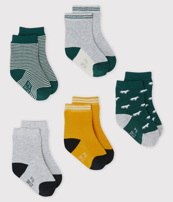 Confezione da 5 paia di calzini bebè maschio verde SOUSBOIS/bianco MULTICO