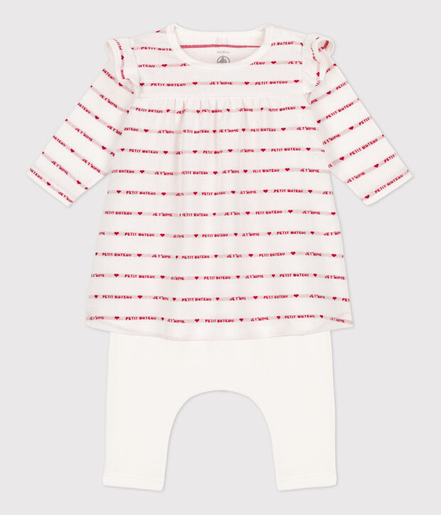 Abito leggings jacquard per b&eacute;b&eacute; in cotone bianco/rosso