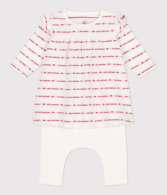 Abito leggings jacquard per bébé in cotone bianco MARSHMALLOW/rosso TERKUIT