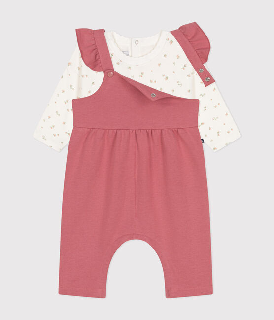 Set composto da salopette in tessuto felpato e T-shirt in cotone neonato rosa ROSEWOOD/ MULTICO