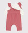 Set composto da salopette in tessuto felpato e T-shirt in cotone neonato rosa ROSEWOOD/ MULTICO