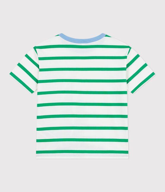 T-shirt a maniche corte in cotone a righe bambino bianco MARSHMALLOW/ PRADO