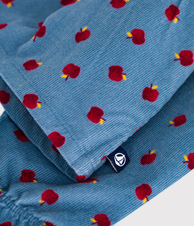 Blusa a maniche lunghe in velluto con mele stampate neonata blu/multicolore