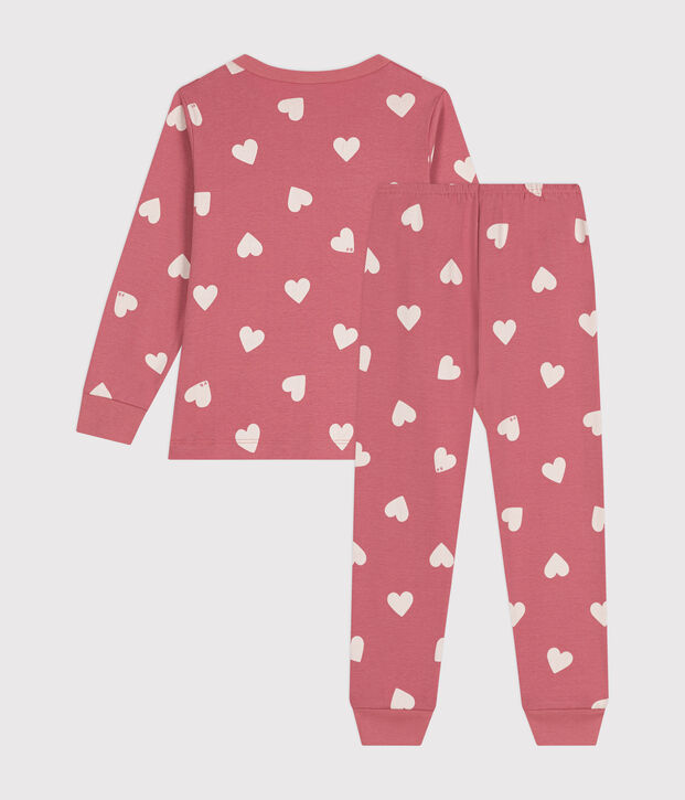 Pigiama in cotone con motivo stampato a cuori bambino rosa/bianco
