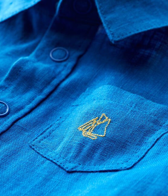 Camicia mc neonato in lino blu RIYADH