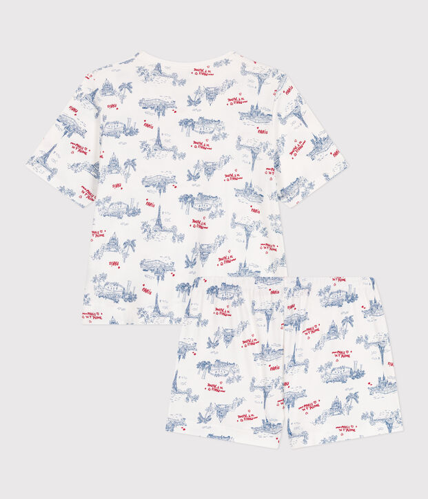 Pigiama corto in cotone stampato Parigi donna bianco/multicolore