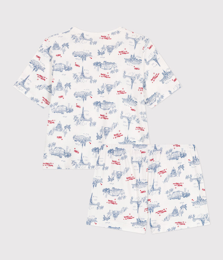 Pigiama corto in cotone stampato Parigi donna bianco/multicolore