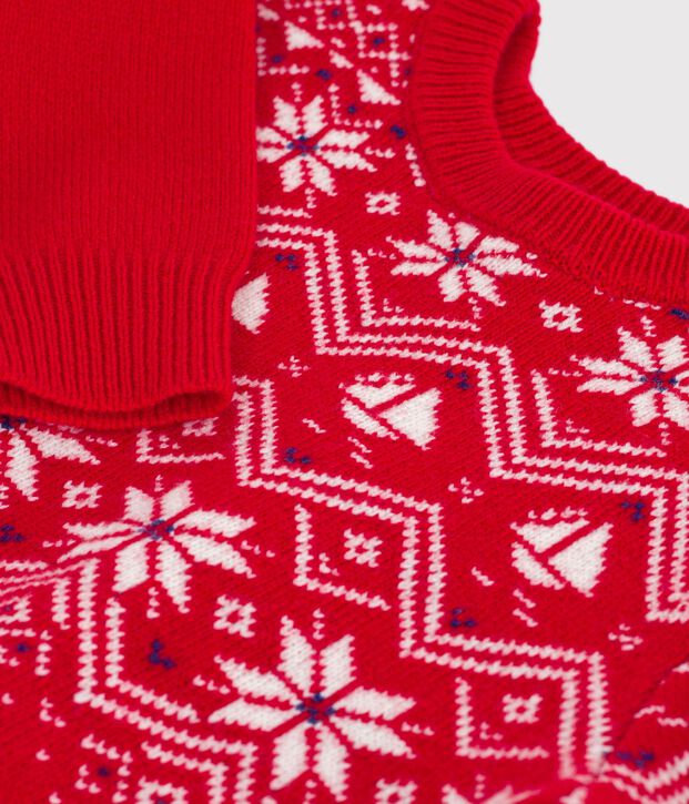 Pullover in misto lana e cotone jaquard bambino rosso/multicolore