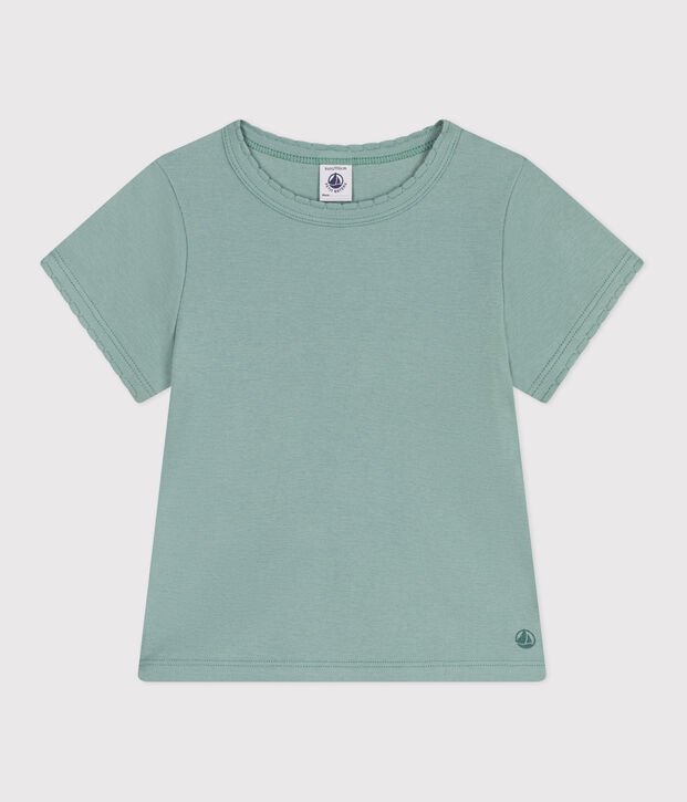 T-shirt a maniche corte in cotone tinta unita bambina verde