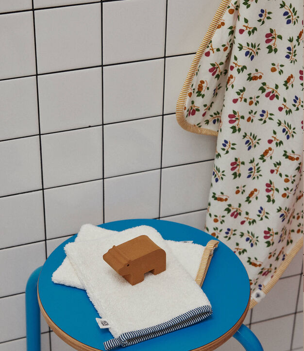 Telo da bagno e guanto beb&egrave; con motivo frutta bianco/giallo/multicolore